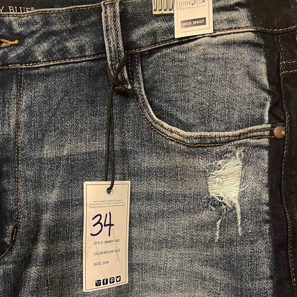 NWT Judy Blue Dark Wash High Rise Straight Leg Minimally Distressed Jeans, 20W - Picture 2 of 9